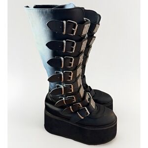 Demonia Damned-318 Obsession Platform Knee High Boots Black Size 9